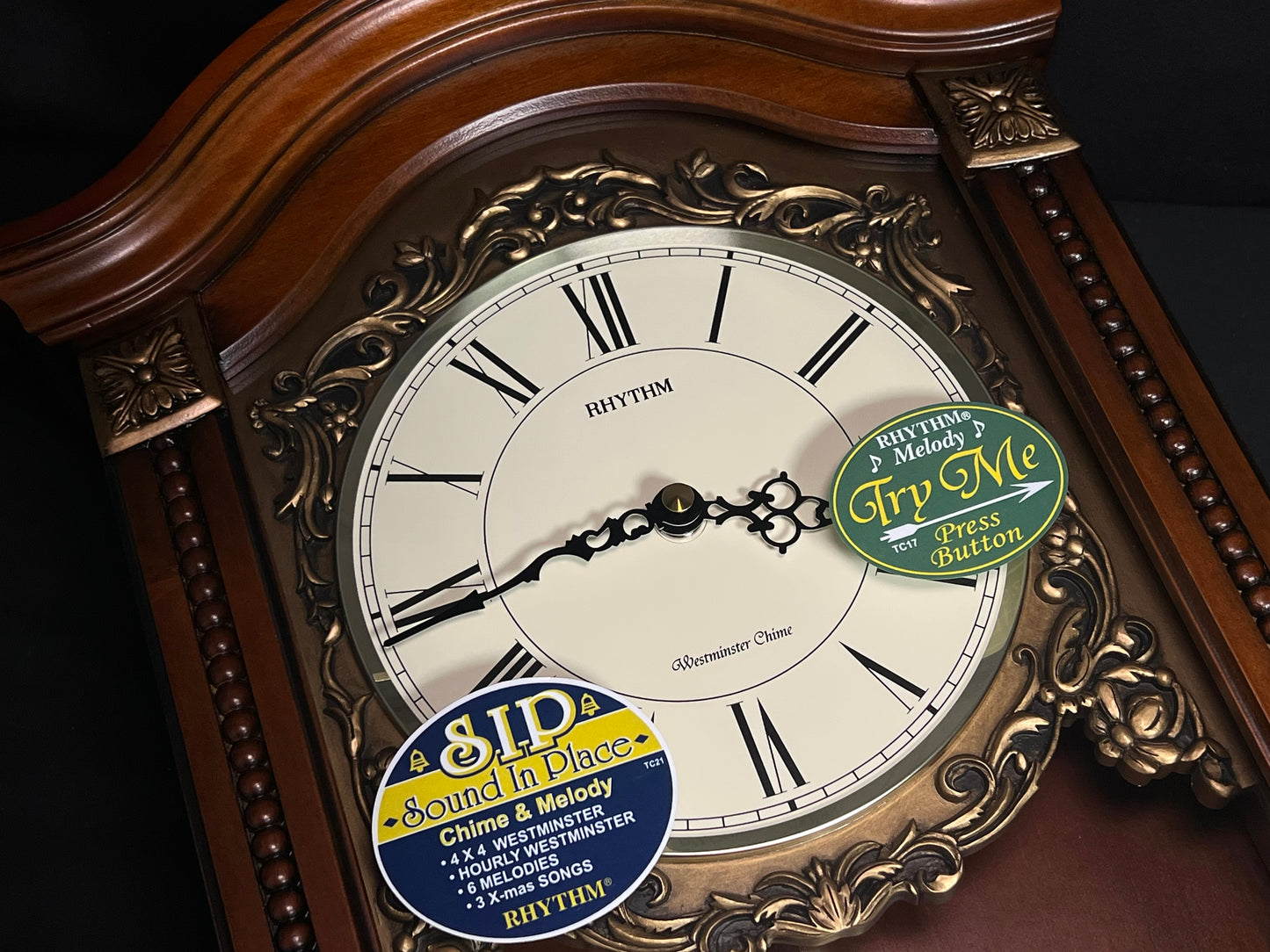 Rhythm “WSM Elyria” Antique-Style Wooden Musical & Chiming Pendulum Wall Clock - CMJ524NR06