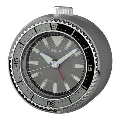 Seiko QHE207NLH "Mai Modern Watch Dial" Dark Silver Heritage Design Luminous Desk & Alarm Clock with Rotating Bezel
