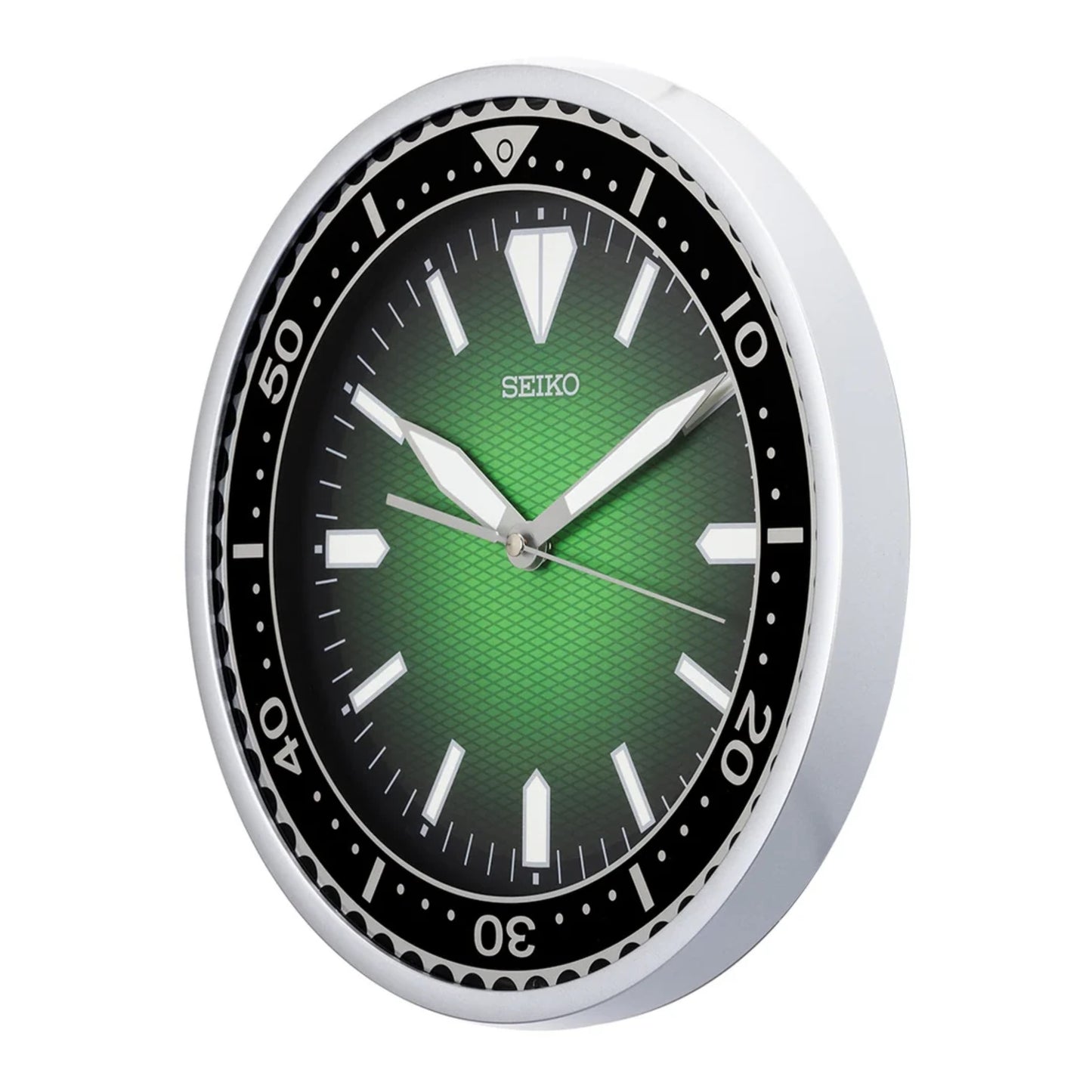Seiko QXA791SLH "Classic Watch Dial" Green Heritage Design Luminous Wall Clock with Silent Sweep Second Hand
