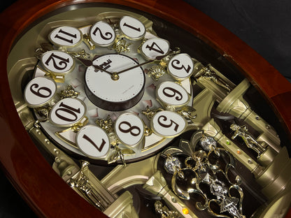 Rhythm "Grand Encore Legend" Magic Motion Musical Wooden Wall Clock with Animated Moving Dial and Music by The Beatles - 4MH834WB06