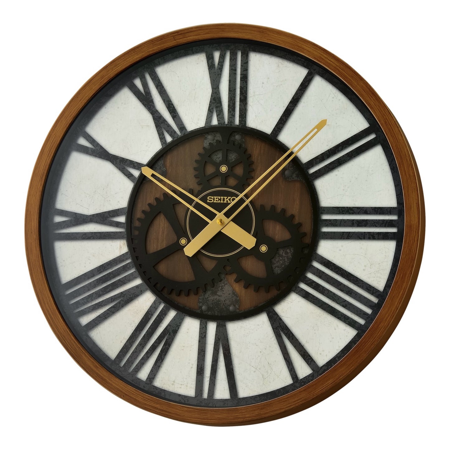 Seiko QXA826BLH "Brown Jessie" Large Gallery Wall Clock with Raised Steampunk Gears & Numerals
