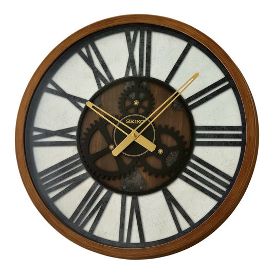 Seiko QXA826BLH "Brown Jessie" Large Gallery Wall Clock with Raised Steampunk Gears & Numerals