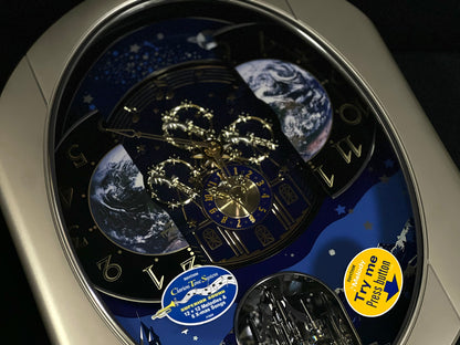 Rhythm “Peaceful Cosmos II” Moving Earth Dial Magic Motion Musical Wall Clock - 4MH408WU19