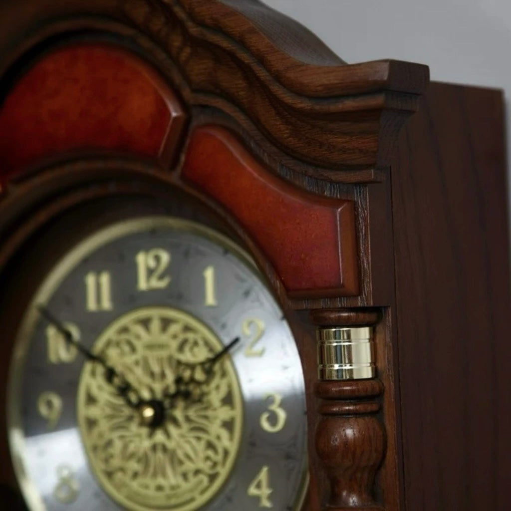 Seiko QXH004BLH "Stately Oak" Traditional Wooden Chiming Pendulum Wall Clock with Dark Mahogany Finish and Embossed Steel Dial