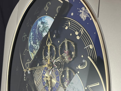 Rhythm “Peaceful Cosmos” Moving Earth Dial Magic Motion Musical Wall Clock with Popular Melodies - 4MH751AR19
