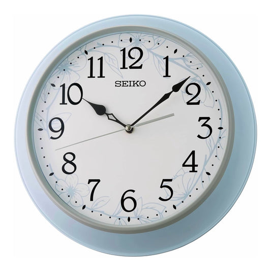 Seiko QXA832MLH "Paradise Floral" Blue Decorative Wall Clock with Silent Sweep Second Hand