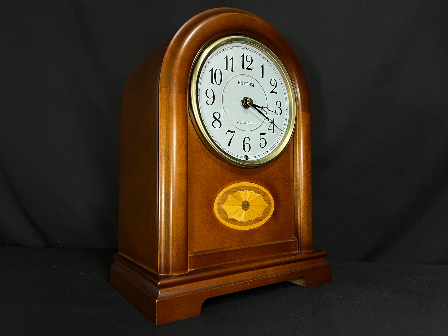 Rhythm “Celebration Time 108” Traditional Wooden Inlaid Musical & Chiming Mantel Clock - CRH108UR06