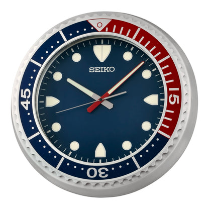 Seiko QXA849SLH "Big Time Watch Dial" Blue & Red Heritage Design Large Luminous Metal Wall Clock with Silent Sweep Second Hand