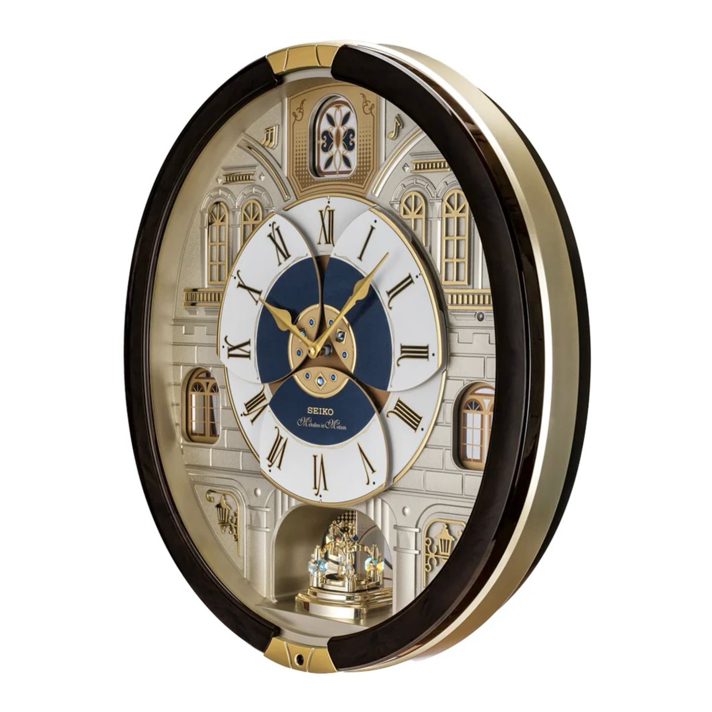 Seiko QXM371BRH “Castle Windows” Melodies in Motion Dancing Dial Musical Wall Clock with 19 Songs