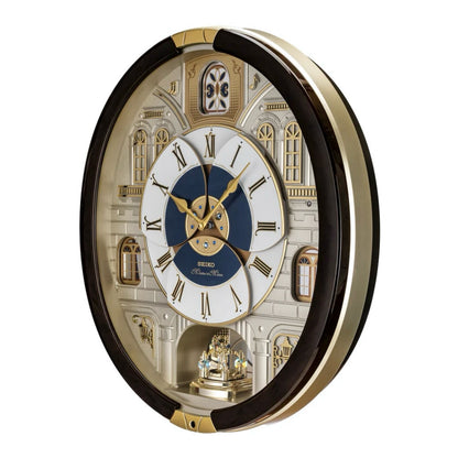 Seiko QXM371BRH “Castle Windows” Melodies in Motion Dancing Dial Musical Wall Clock with 19 Songs