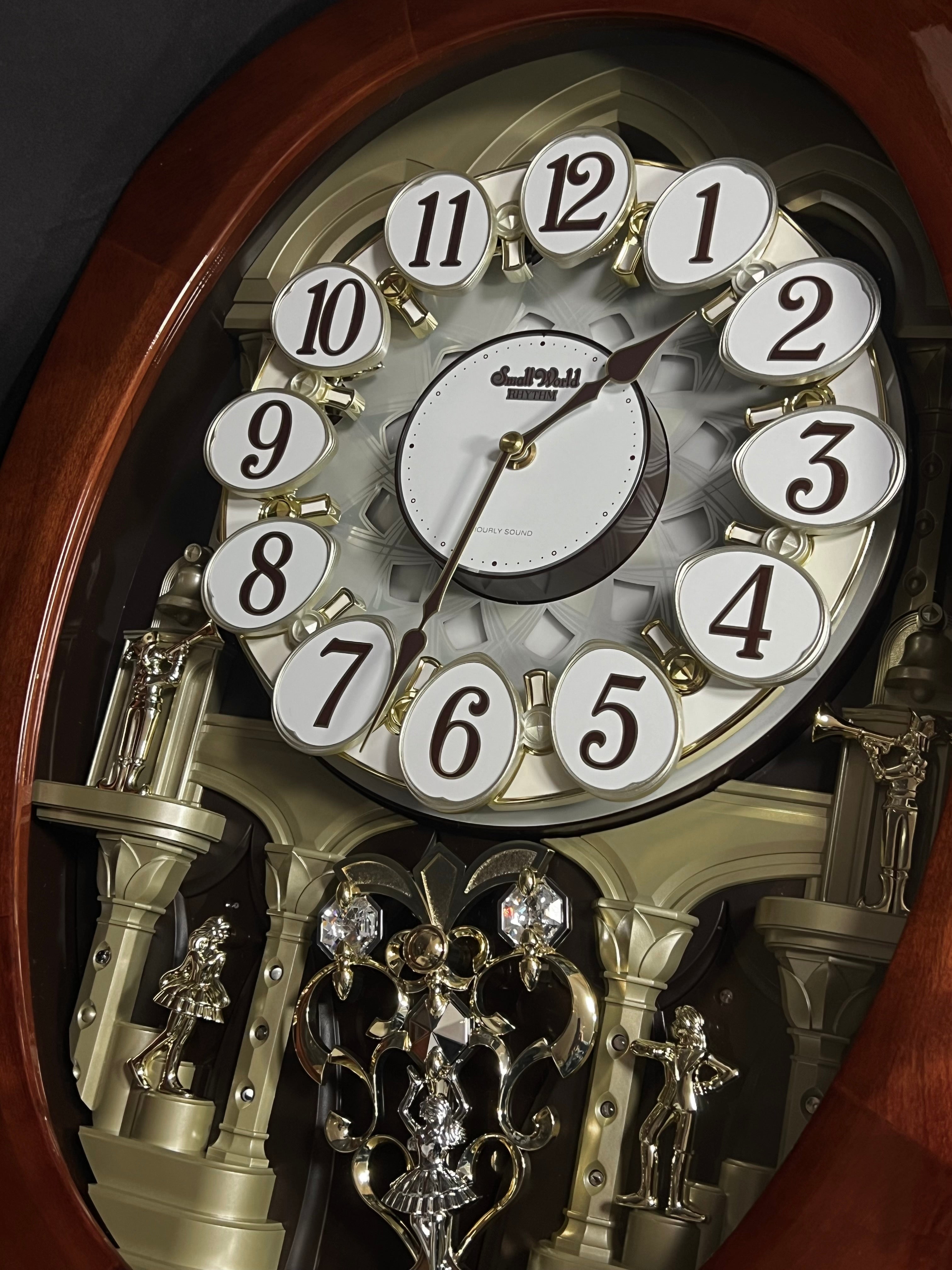 Rhythm "Grand Encore Legend" Magic Motion Musical Wooden Wall Clock with Animated Moving Dial and Music by The Beatles - 4MH834WB06