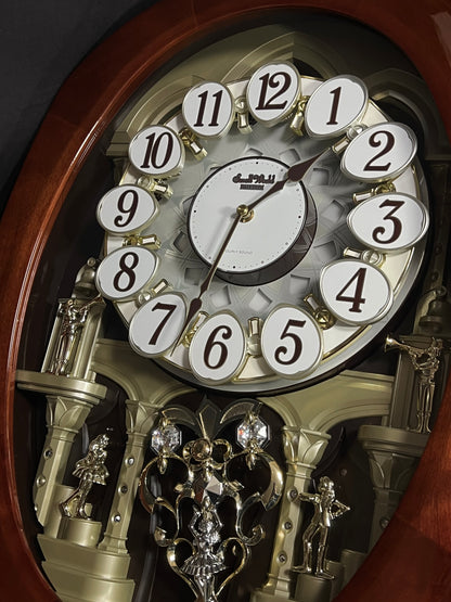 Rhythm "Grand Encore Legend" Magic Motion Musical Wooden Wall Clock with Animated Moving Dial and Music by The Beatles - 4MH834WB06