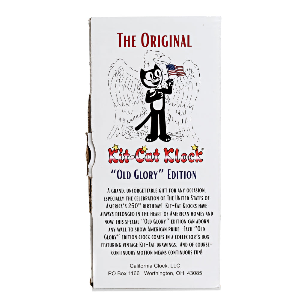 Original Kit-Cat Klock “Old Glory” Special American Patriotic Limited Edition Novelty Moving Pendulum Wall Clock by California Clock Company - BC-250