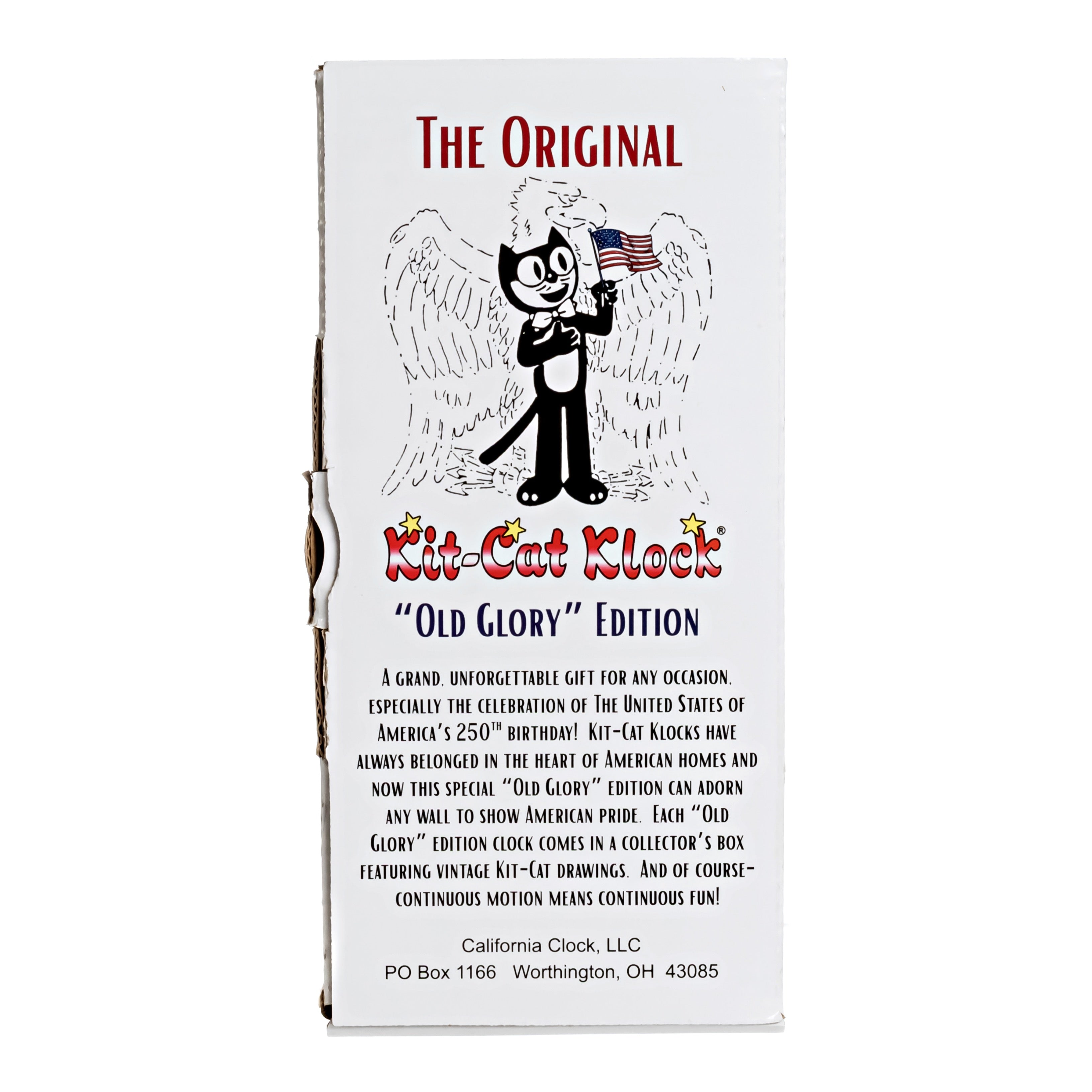 Original Kit-Cat Klock “Old Glory” Special American Patriotic Limited Edition Novelty Moving Pendulum Wall Clock by California Clock Company - BC-250