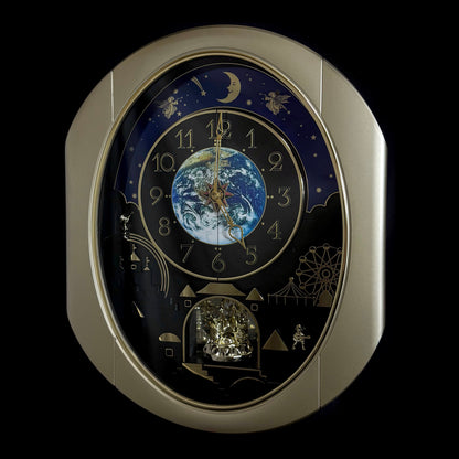 Rhythm “Peaceful Cosmos” Moving Earth Dial Magic Motion Musical Wall Clock with Popular Melodies - 4MH751AR19