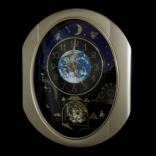 Rhythm “Peaceful Cosmos” Moving Earth Dial Magic Motion Musical Wall Clock with Popular Melodies - 4MH751AR19