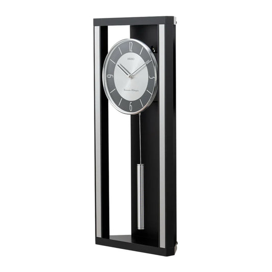 Seiko QXH068KLH "Modern Noir" Mid-Century Modern Wooden Chiming Pendulum Wall Clock