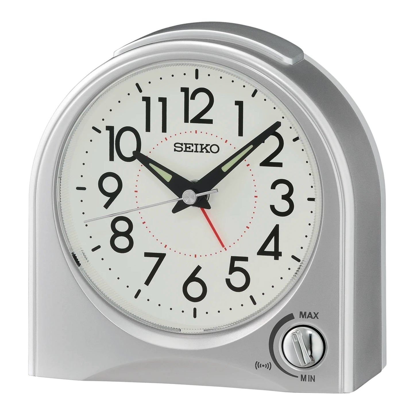 Seiko QHE204SLH "Maris" Silver Luminous Desk & Alarm Clock with Snooze Light & Volume Control