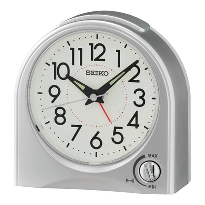 Seiko QHE204SLH "Maris" Silver Luminous Desk & Alarm Clock with Snooze Light & Volume Control