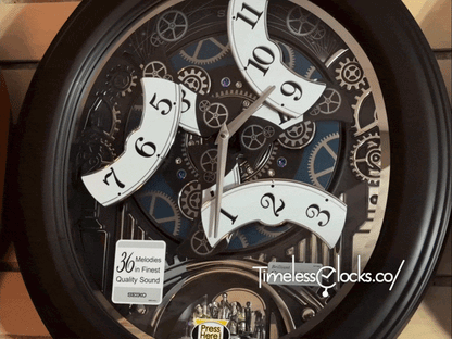 Seiko QXM609NRH “Opera” Melodies in Motion Dancing Dial Musical Wooden Wall Clock with 36 Songs