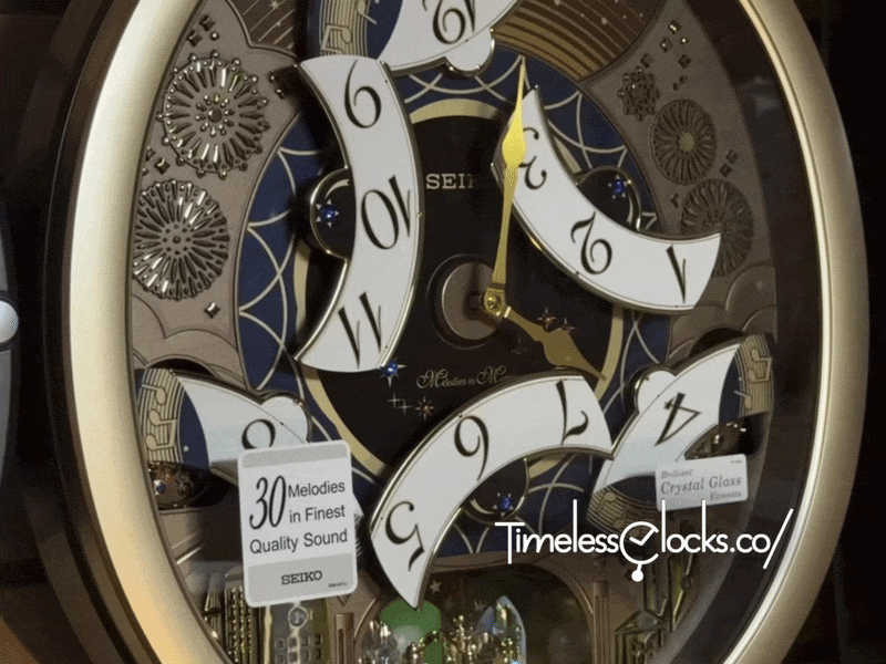 Seiko QXM620GRH "Golden Festival" Melodies in Motion Dancing Dial Musical Wall Clock with 30 Songs