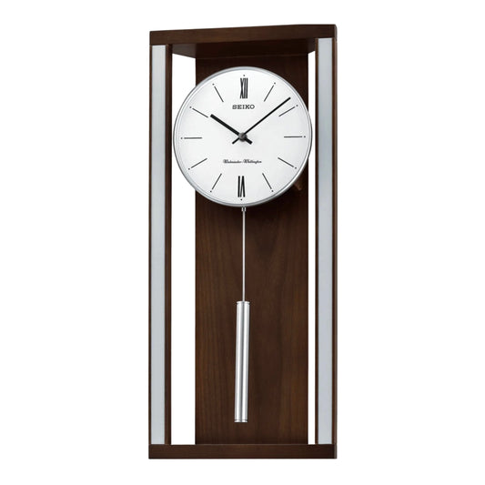 Seiko QXH068BLH "Modern & Sophisticated" Mid-Century Modern Wooden Chiming Pendulum Wall Clock