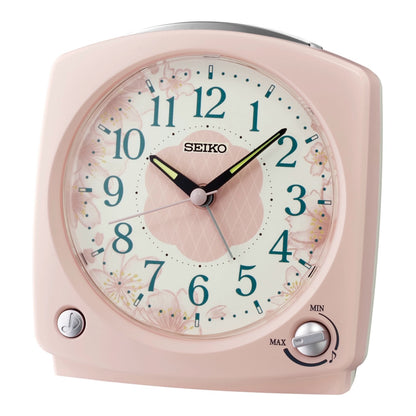Seiko QHP012PLH "Serene Morning" Pink Modern Musical Alarm Clock with Snooze Light & Volume Control