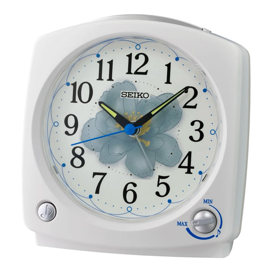 Seiko QHP012WLH "Serene Morning" White Modern Musical Alarm Clock with Snooze Light & Volume Control