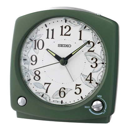 Seiko QHP012MLH "Serene Morning" Green Modern Musical Alarm Clock with Snooze Light & Volume Control