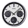 Seiko QXA823SLH "Shelby Watch Dial" Silver Heritage Design Luminous Metal Wall Clock with Thermometer, Hygrometer, & Seconds Dial