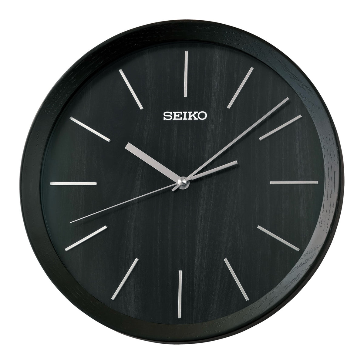 Seiko QXA853KLH "Beau" Black Modern Wooden Wall Clock with Silent Sweep Second Hand