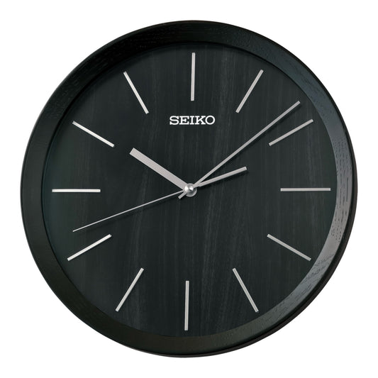 Seiko QXA853KLH "Black Beau" Modern Wooden Wall Clock with Silent Sweep Second Hand