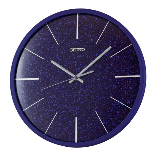 Seiko QXA828ALH "Blue Taylor" Modern Wooden Wall Clock with Curved Glass Crystal