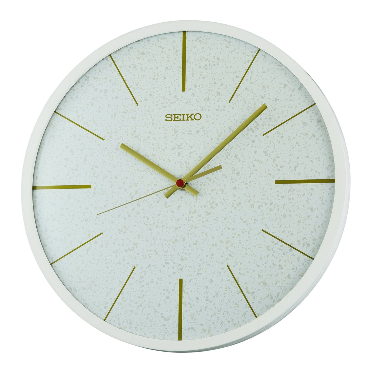 Seiko QXA828WLH "White Taylor" Modern Wooden Wall Clock with Curved Glass Crystal