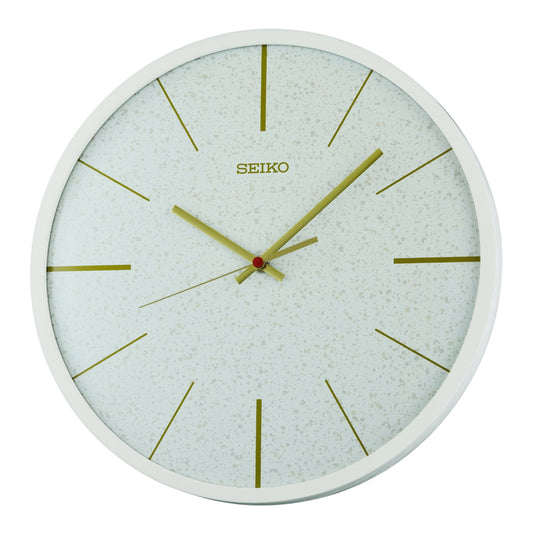 Seiko QXA828WLH "White Taylor" Modern Wooden Wall Clock with Curved Glass Crystal