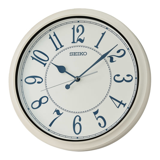 Seiko QXA801WLH "White Cottage Beach" Large Splash-Resistant Indoor & Outdoor Wall Clock