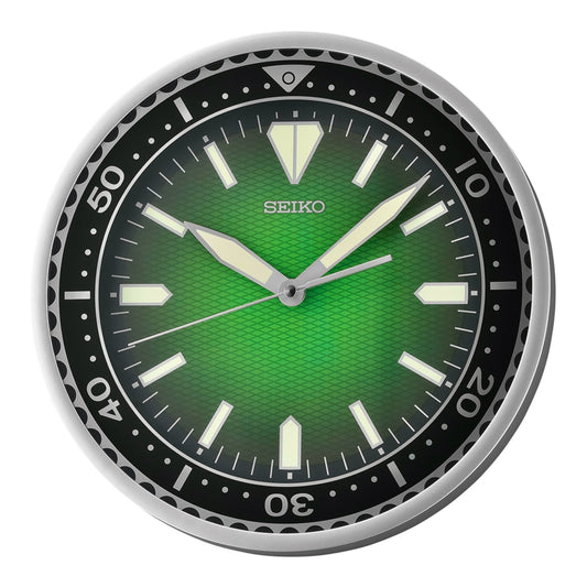 Seiko QXA791SLH "Green Heritage Watch Dial" Luminous Wall Clock with Silent Sweep Second Hand