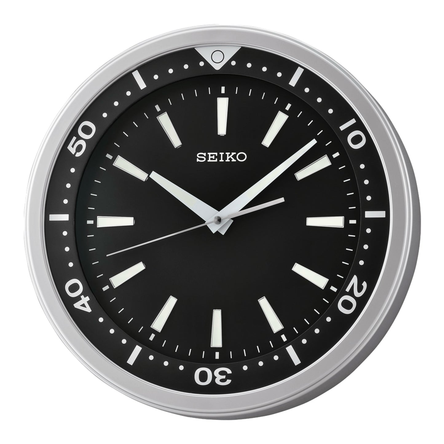 Seiko QXA723ALH "Black Classic Watch Dial" Luminous Wall Clock with Silent Sweep Second Hand