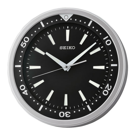 Seiko QXA723ALH "Black Classic Watch Dial" Luminous Wall Clock with Silent Sweep Second Hand