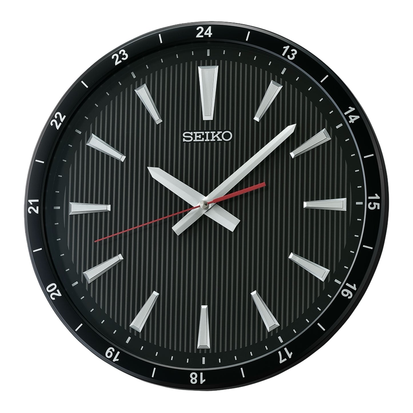 Seiko QXA802KLH "Black Kao Watch Dial" Wall Clock with Raised Numerals & Silent Sweep Second Hand