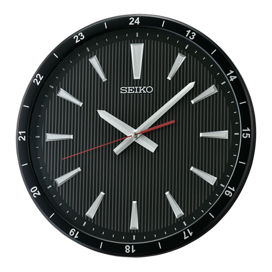 Seiko QXA802KLH "Black Kao Watch Dial" Wall Clock with Raised Numerals & Silent Sweep Second Hand