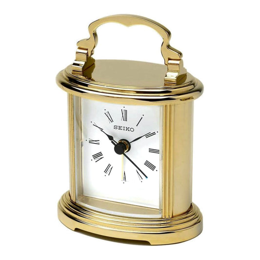 Seiko QHE109GLH "Peyton" Metal Carriage Desk & Table Clock with Alarm