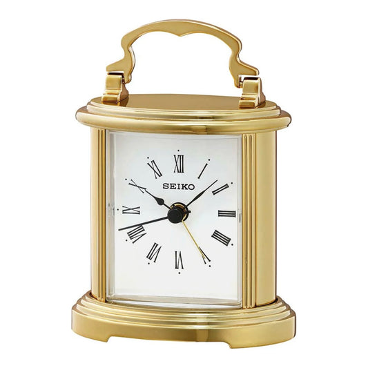 Seiko QHE109GLH "Peyton" Metal Carriage Desk & Table Clock with Alarm