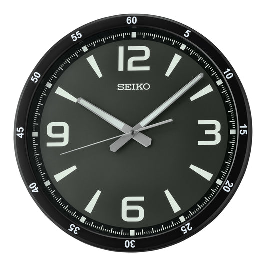 Seiko QXA809KLH "Black Shi Watch Dial" Wall Clock with Silent Sweep Second Hand