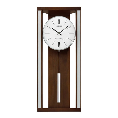 Seiko QXH068BLH "Modern & Sophisticated" Mid-Century Modern Wooden Chiming Pendulum Wall Clock