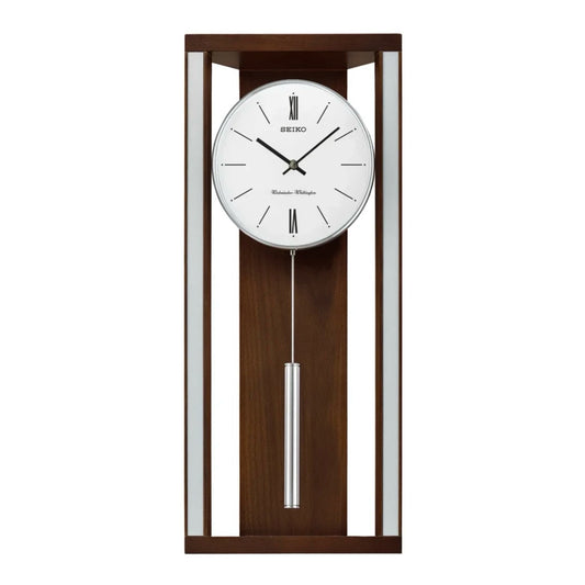 Seiko QXH068BLH "Modern & Sophisticated" Mid-Century Modern Wooden Chiming Pendulum Wall Clock