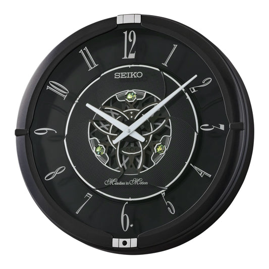 Seiko QXM621KRH “Onyx” Melodies in Motion Dancing Dial Musical Wall Clock with 40 Songs