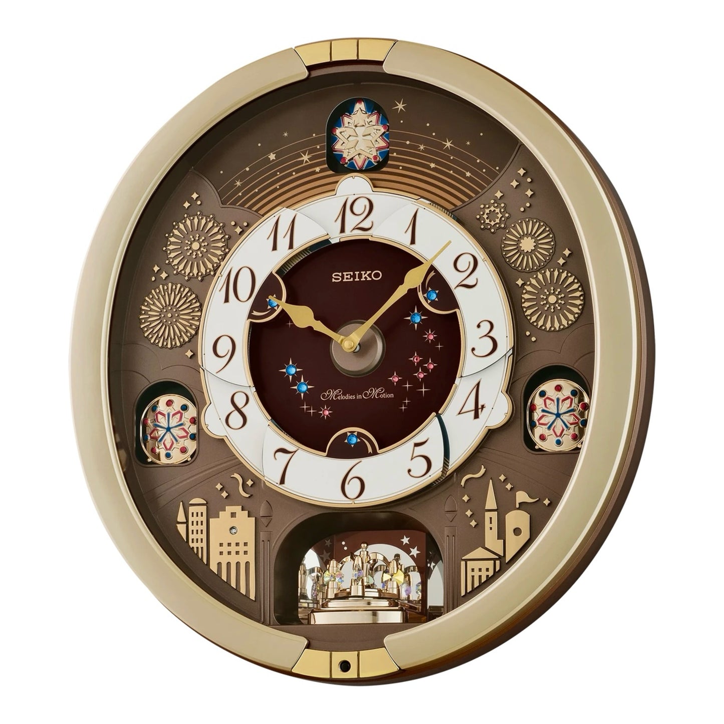 Seiko QXM620GRH "Golden Festival" Melodies in Motion Dancing Dial Musical Wall Clock with 30 Songs