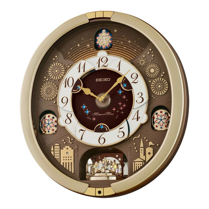 Seiko QXM620GRH "Golden Festival" Melodies in Motion Dancing Dial Musical Wall Clock with 30 Songs