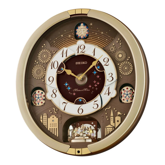 Seiko QXM620GRH "Golden Festival" Melodies in Motion Dancing Dial Musical Wall Clock with 30 Songs